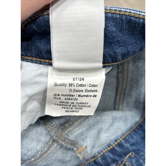 Mavi Size 27 Blue Faded Distressed Embellished Raw Hem Flare Leg Boho Jeans NWT - Picture 6 of 10